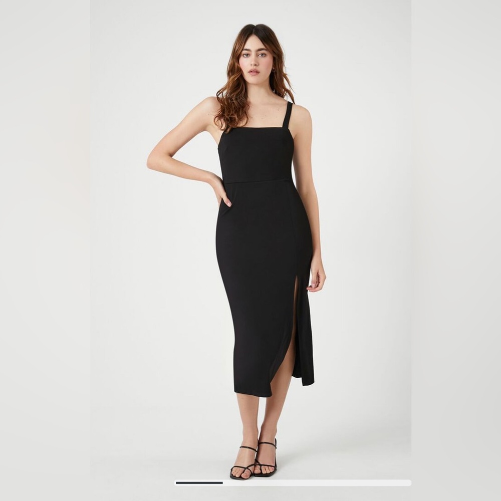 Forever 21 Black Bodycon Side Leg Slit Midi Dress